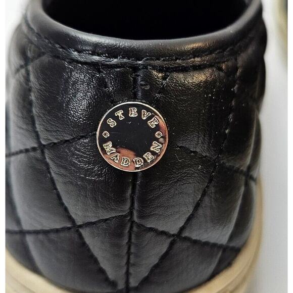 Steve Madden Ecentrco Womens 6 M Black Quilted Leather Loafers Slip On Caslua - Picture 6 of 9